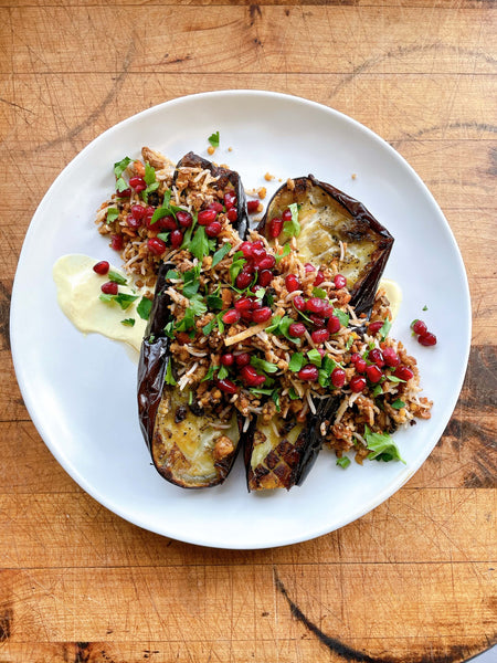 Roasted Eggplant with Mushroom Crumble