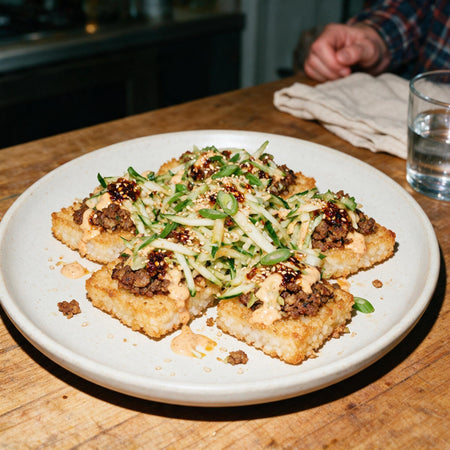 Prime Veggie Burger Crispy Rice Bites with Cucumber-Pear Slaw
